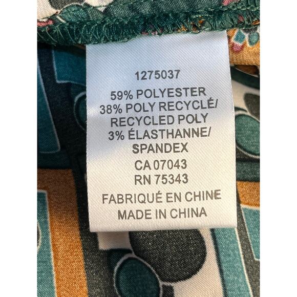 Rachel Roy Blouse XL Green Patchwork Satin Retro Preppy Office NWT - Picture 5 of 6